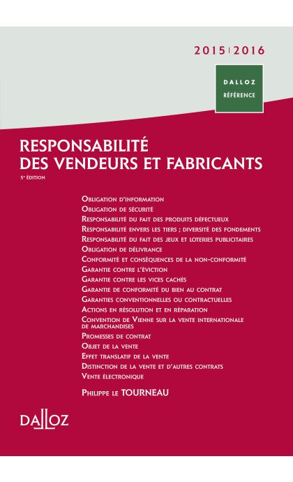 Responsabilité des vendeurs et fabricants 2015/2016