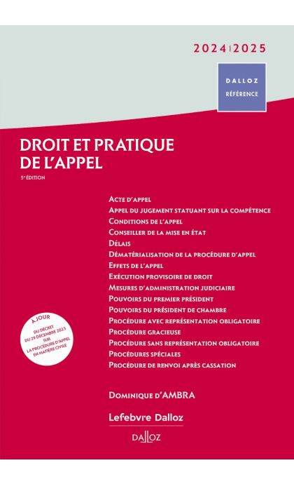 Droit et pratique de l'appel 2024/2025