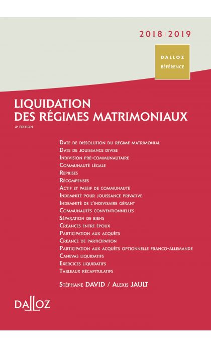 Liquidation des régimes matrimoniaux 2018/2019